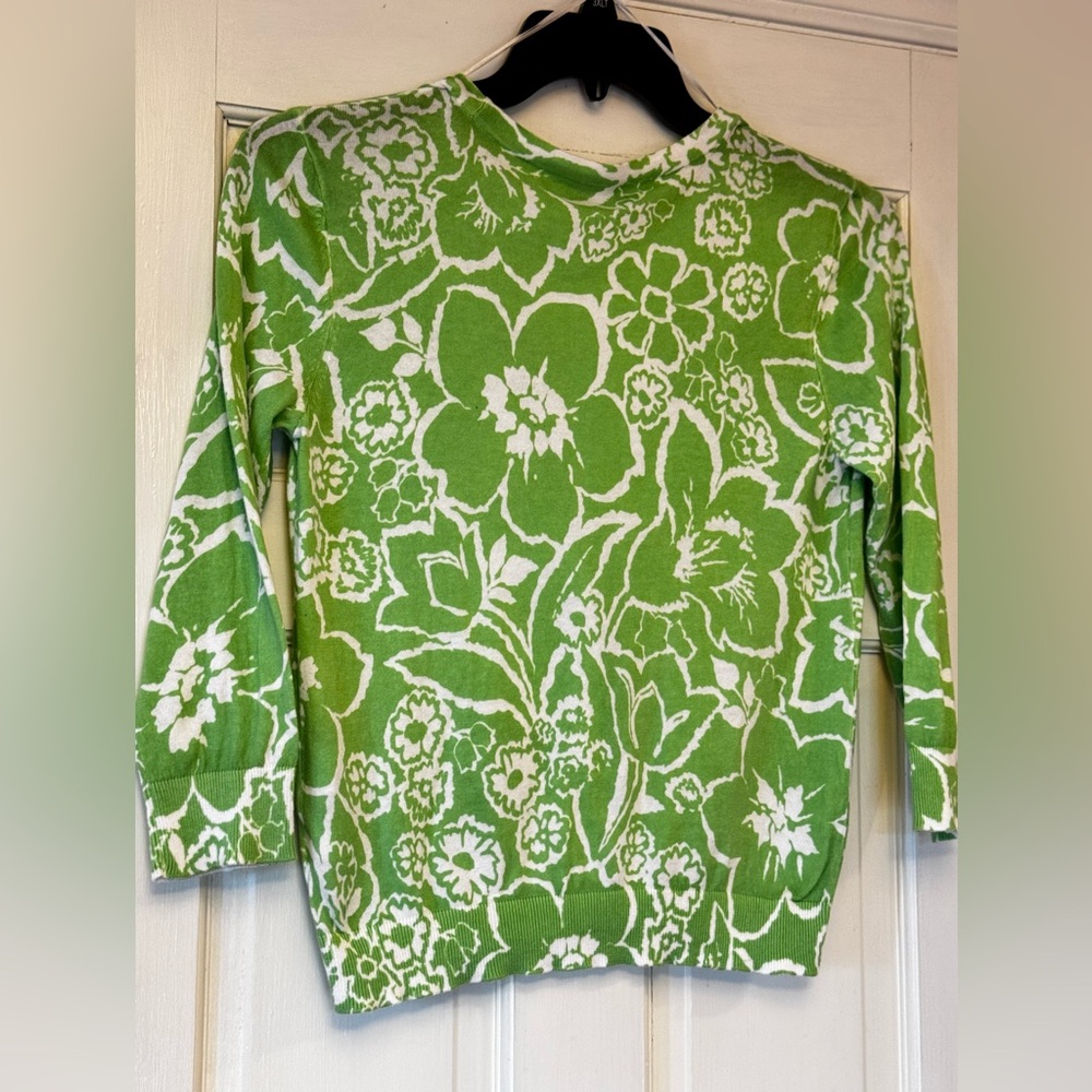 Jones New York Green and White Cotton Cardigan - Picture 2 of 7